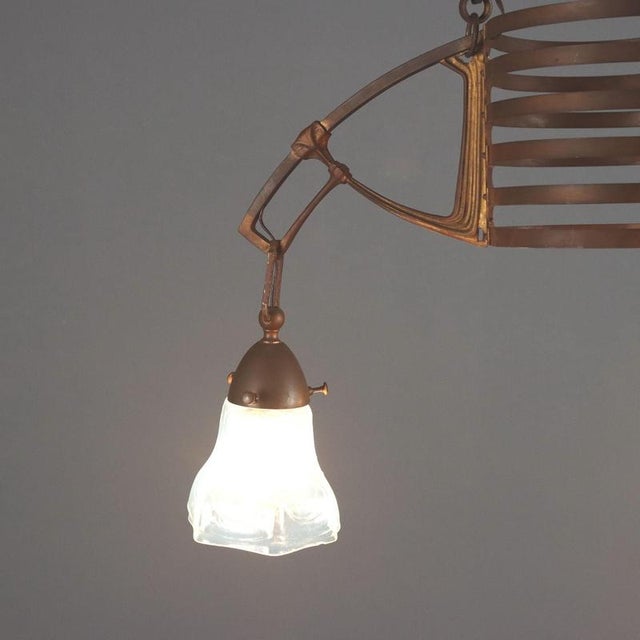 Art Nouveau Pendant Light in Glass and Metal For Sale - Image 6 of 14