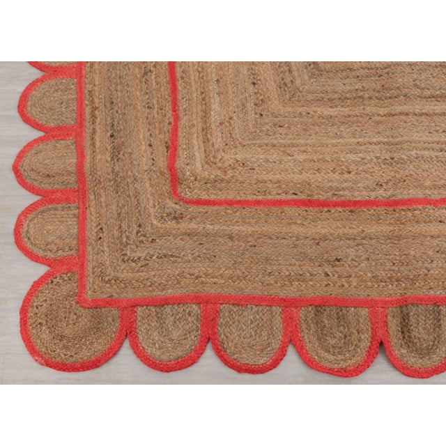 Goldenrod Hot Red Scallop Jute Handmade Rug 5'x7' Ft. For Sale - Image 8 of 13