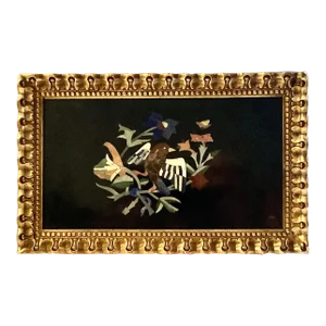 Vintage Italian Pietra Dura Mosaic Plaque on Black Marble, Framed (3)