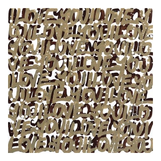 Taupie - Abstract Gold 'I Love You' Graffiti Mixed Media Painting on Canvas Original Artwork by Amber Goldhammer For Sale