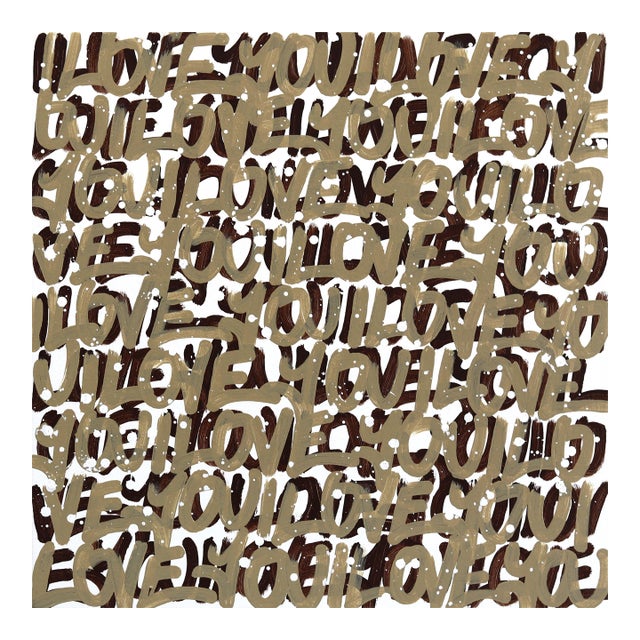 Taupie - Abstract Gold 'I Love You' Graffiti Mixed Media Painting on Canvas Original Artwork by Amber Goldhammer For Sale