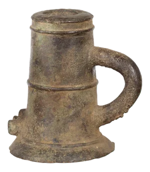 Indian Antique Smelting Pot with Back Handle, Front Spout and Weathered Patina