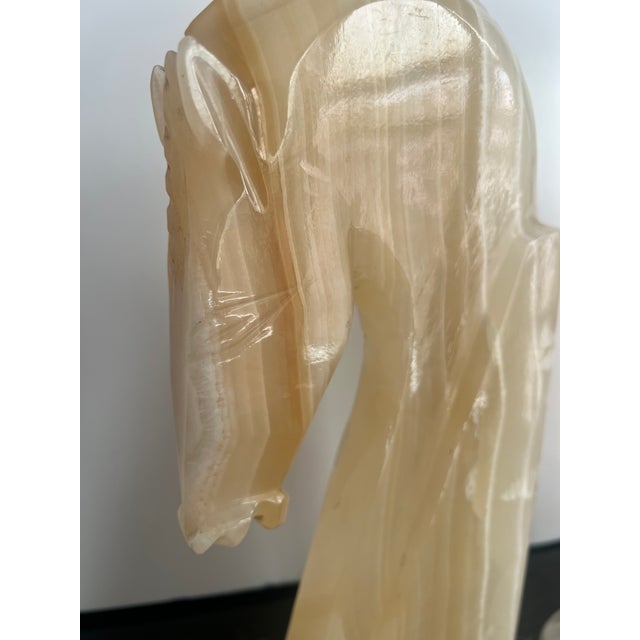 Mid 20th Century Vintage Hand Carved Onyx Horse Head Bookends Extra Tall For Sale - Image 5 of 8