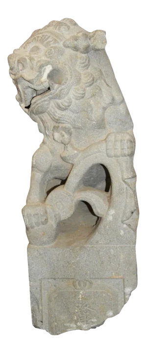Qing Dynasty Hand-Carved Chinese Foo Dog Temple Decoration, Late 19th Century