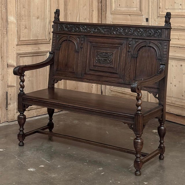A 19th Century Dutch Carved Oak Renaissance Revival Hall Bench For Sale - Image 4 of 18