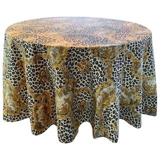 Round Leopard and Chinoiserie Tablecloth For Sale