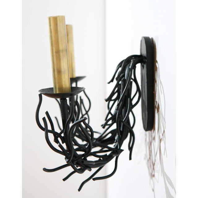 Metal 1970s Double Faux Black Coral Sconce With Brass Candle Covers For Sale - Image 7 of 9
