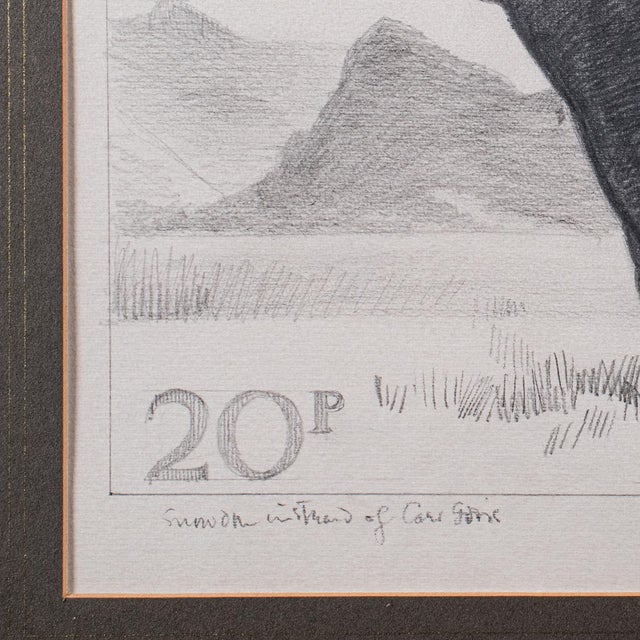 Cream Vintage Stamp Proof Sketch, English, Barry Driscoll, Welsh Black Bull, Framed For Sale - Image 8 of 10