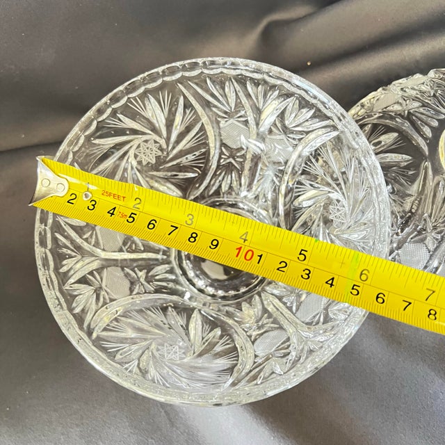 Early 20th Century Antique American Brilliant Cut Glass Lidded Jar Hobstar Pedestal For Sale - Image 5 of 12