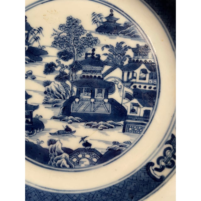 Chinese Export Canton Blue and White Porcelain Plate For Sale - Image 6 of 9