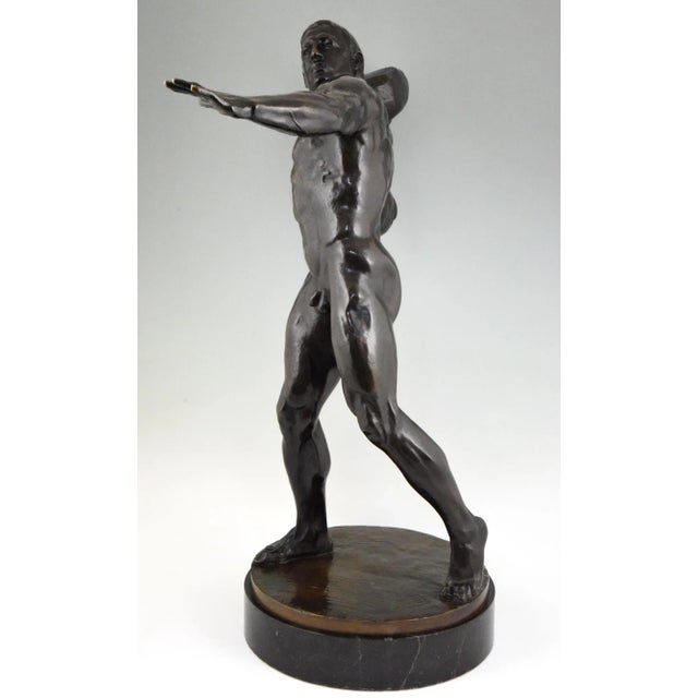 Antique Bronze Sculpture of Male Nude with Stone by Hugo Siegwart For Sale - Image 4 of 12