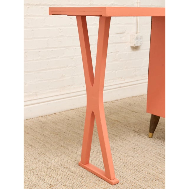 Vintage Peach Single Pedestal Desk For Sale - Image 9 of 9