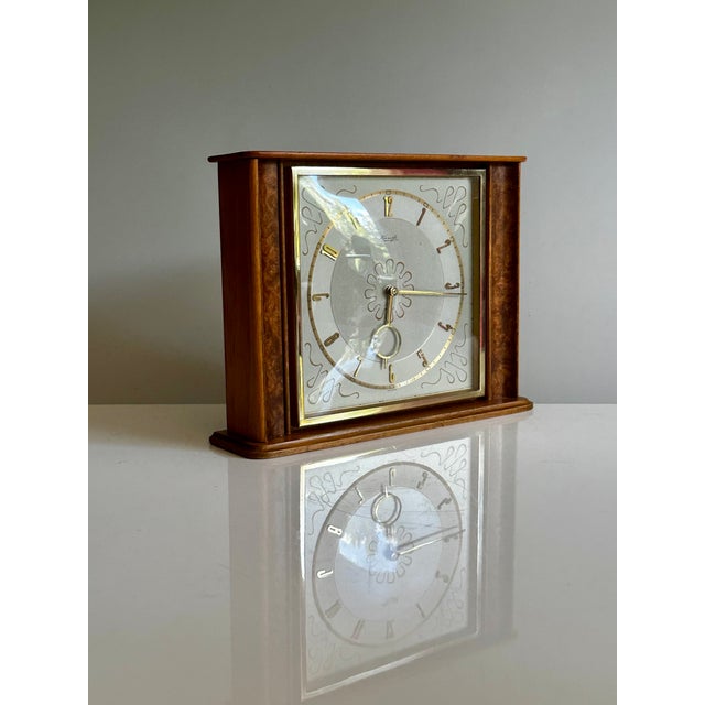 Table Clock with 8-Day Movement in Walnut and Burl Wood from Kienzle, Germany, 1950s For Sale - Image 6 of 13