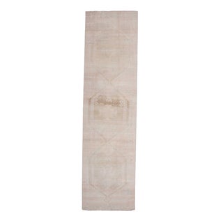 1970s Vintage Handmade Wool Cotton Turkish Beige Runner Rug For Sale