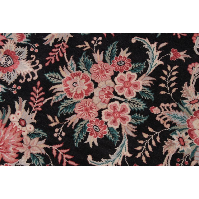 Shabby Chic Shabby Chic Floral 1990's Pak-Persian Black/Red Wool Rug - 9'3'' X 12'3'' For Sale - Image 3 of 9