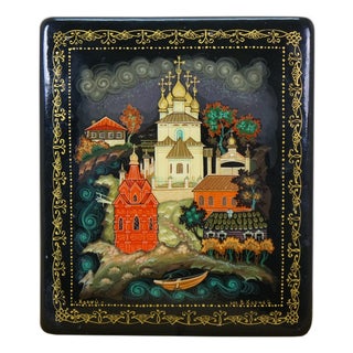 1978 Kholui Black Lacquer Paper Mache Trinket Keepsake Box 3.5" For Sale