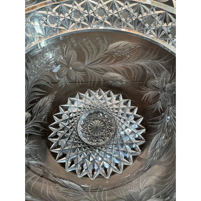 Glass Vintage American Brilliant Cut Glass Crystal Bowl With Sawtooth Rim For Sale - Image 7 of 12