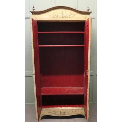 Cream Antique Painted Chinoiserie Lacquer Cupboard with Outdoor Scenes, 1850 For Sale - Image 8 of 10