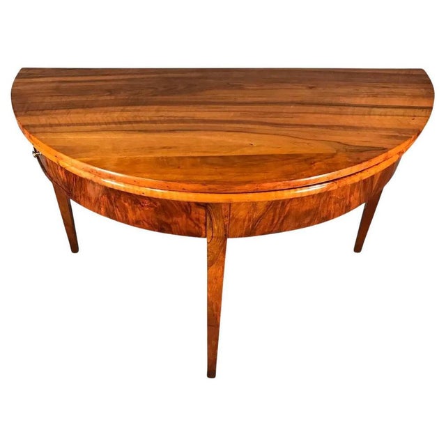 Wood Biedermeier Demi-Lune Table in Walnut, 1820s For Sale - Image 7 of 7