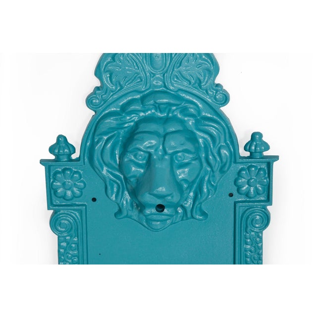 Blue Antique Cast Iron Wall-Mounted Teal Painted Garden Fountain With Lion Mask For Sale - Image 8 of 18