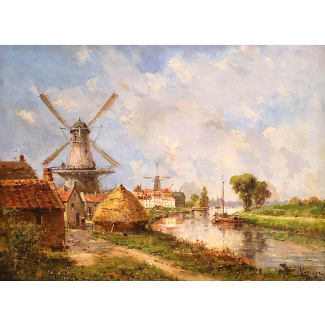 French 19th Century French Windmill Landscape Oil on Canvas Painting by Gustave Mascart For Sale - Image 3 of 12