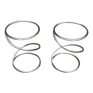 1970s Pair Vintage Rosen for Pace Spiral Chrome and Glass Mid Century Side End Tables For Sale