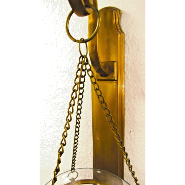 Antique Brass Hurricane Wall Candle Sconce Pair Attributed to Virginia Metalcrafters For Sale - Image 9 of 18