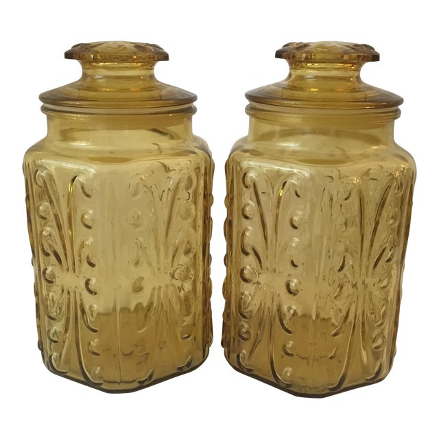 MidCentury Amber Glass Apothecary Jars A Pair Chairish