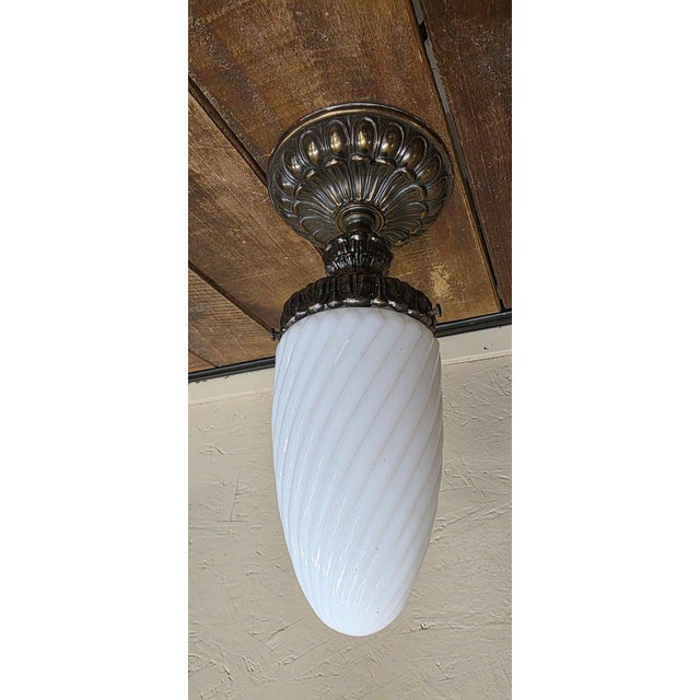 Vintage Art Deco Milk Glass Globe Flush Mount Ceiling Light Hallway Entry Fixture For Sale - Image 6 of 11