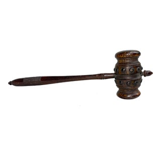 Rare Antique 19th Century Handmade Carved Turned Wood Judge Gavel Hammer For Sale