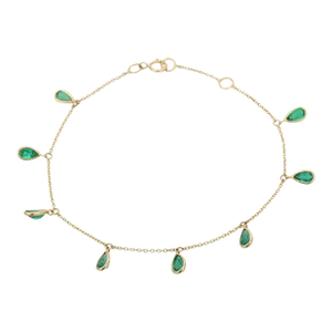 Pear Cut Emerald Charm Chain Bracelet in 18k Yellow Gold