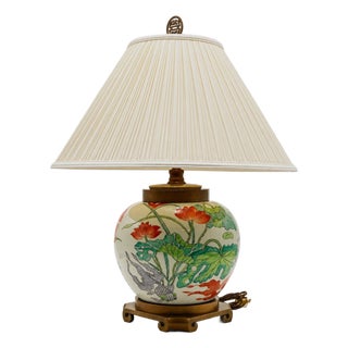1980s Maitland Smith Oriental Brass & Porcelain Ginger Jar Lamp For Sale
