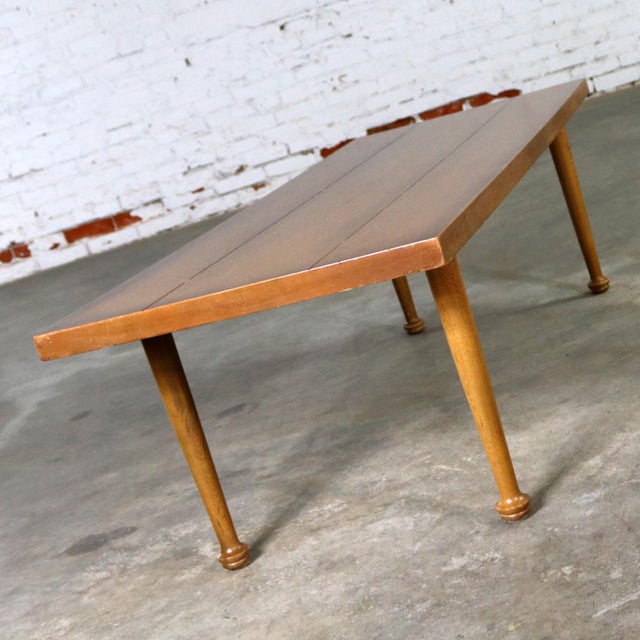 Mid Century Western Ranch Oak Style Plank Coffee Table With Bow Tie