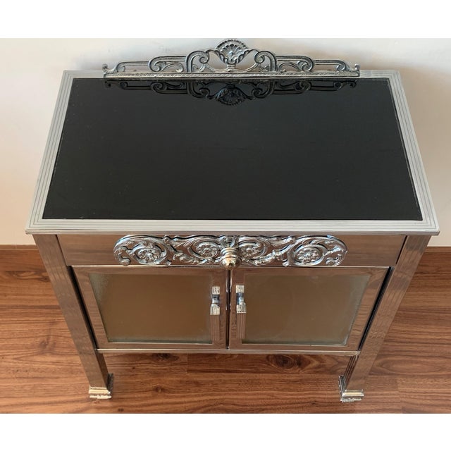Art Deco Mid 20th Century French Art Deco Pair of Brass Side Table or Nightstands, Drawer and Door For Sale - Image 3 of 18