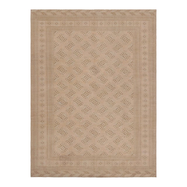 Vintage Ersari Rug in Pink With Beige-Brown Geometric Patterns, From Rug & Kilim For Sale