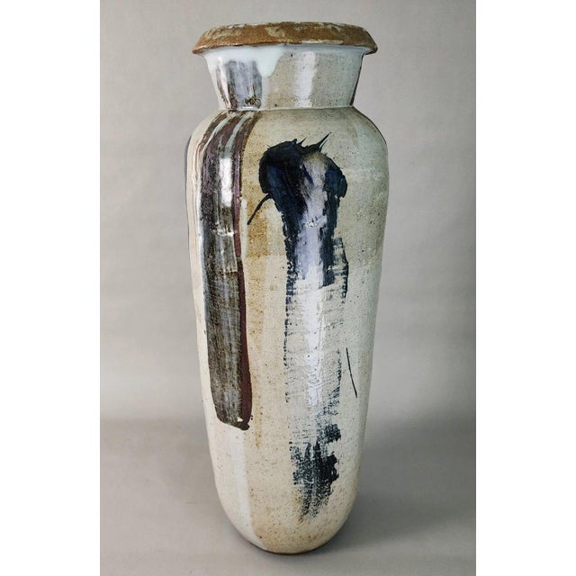 Gray MCM Signed Studio Pottery Vase Large 23" For Sale - Image 8 of 12