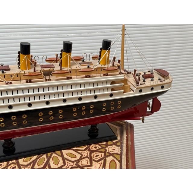 Titanic Wooden Cruise Ship Model With Stand For Sale - Image 4 of 12
