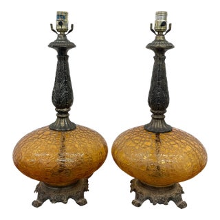 Vintage Crackle Glass Table Lamps - Pair For Sale