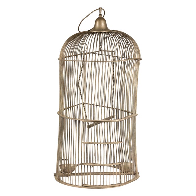 Antique Indian Brass Bird Cage with Domed Top and Original Perches For Sale In New York - Image 6 of 14