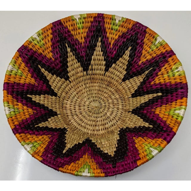 Tribal Boho Chic African Handwoven Purple, Black, Orange and Tan Basket Catchall For Sale - Image 3 of 8