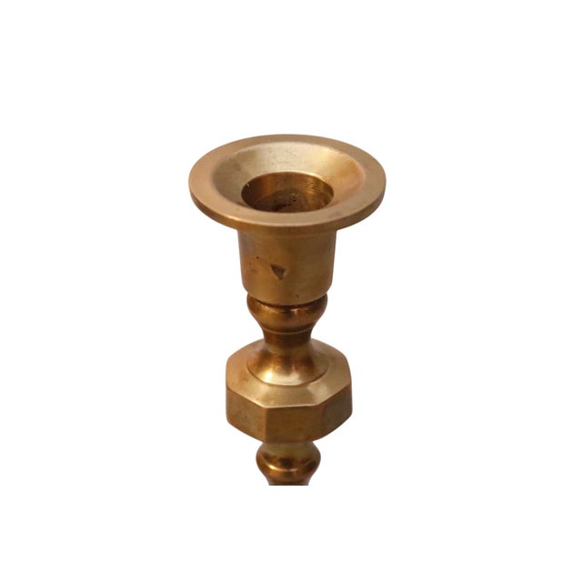 English Brass Beehive Candlestick Holders, a Pair For Sale - Image 3 of 4
