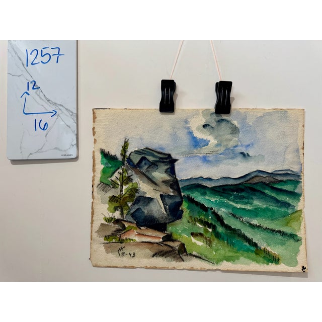 Henry Emil Salloch Original Watercolor on Paper Mountain Summit View, 1943. For Sale In Atlanta - Image 6 of 6