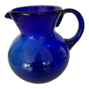 Large Late 20th Century Hand Blown Cobalt Pitcher