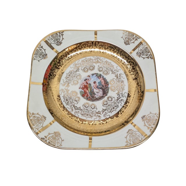 Vintage Set of Six 22k Gold Leaf Victorian Center Square Plates For Sale In Los Angeles - Image 6 of 8
