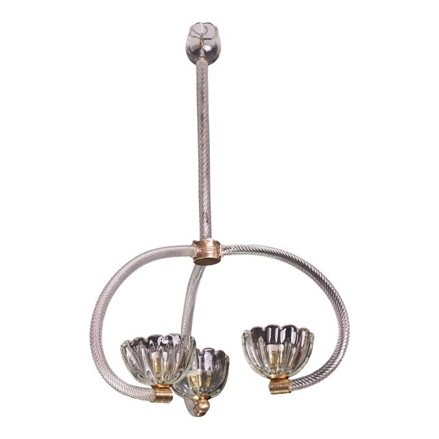 Barovier E Toso Attributed Art Deco 3 Cup Chandelier, 1940s For Sale