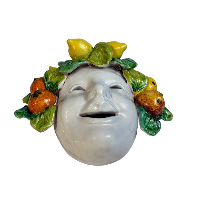 Vintage Sicilian Ceramic Lemon & Citrus Wall Mask Sculpture For Sale - Image 10 of 11