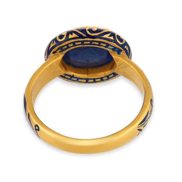 Vintage 4.70 Carat Sapphire 22k Yellow Gold Enamel Ring, Size 7 For Sale In Los Angeles - Image 6 of 6