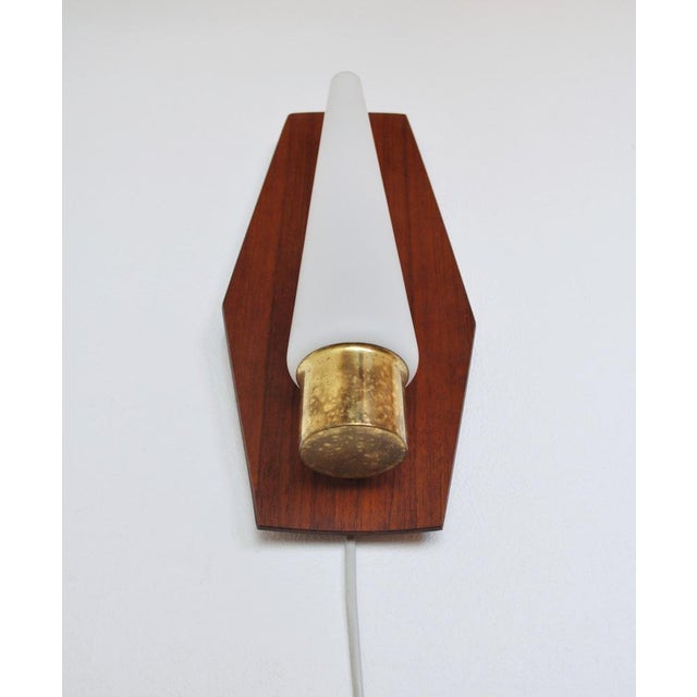 Scandinavian Modern Wall Light in Teak, Brass and Opaline Glass, 1960s For Sale - Image 11 of 16