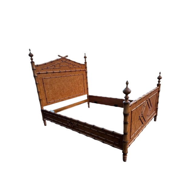 Queen-size British Colonial-style bed, as part of Martha Stewart's Lily Pond Lane Collection, for Bernhardt. Faux bamboo...