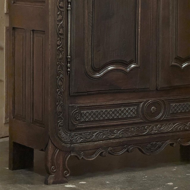 Wood 18th Century Country French Normandy Carved Oak Armoire For Sale - Image 7 of 18